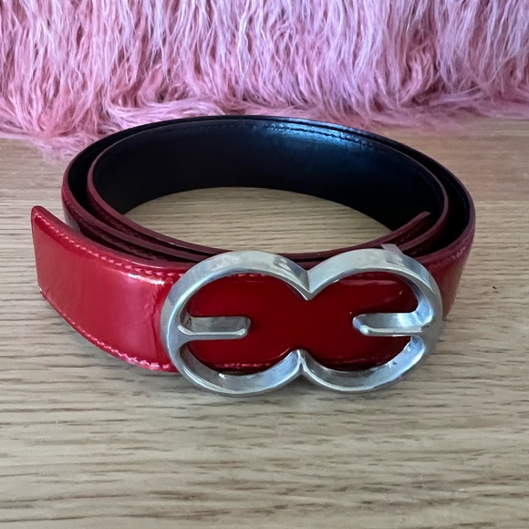 Skinny Patent Red Patent Leather Waist Belt - Picture 1 of 4